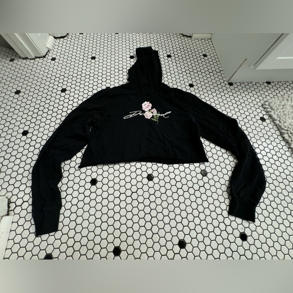 Diamond supply co rose cropped hooded sweatshirt size small
